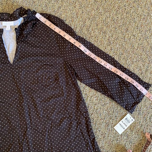 Charter Club White/DRK CHOCOL polka dots 3/4 sleeve top - Picture 7 of 7